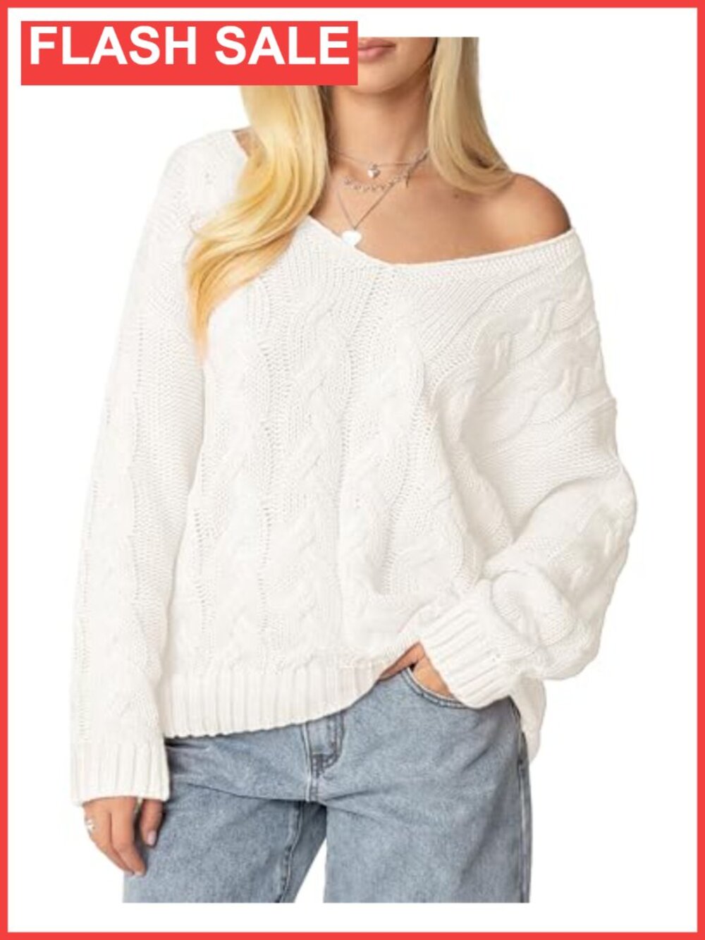 Oversized Cable Knit V-Neck Long Sleeve Pullover Sweater